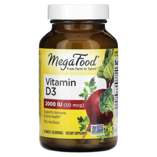 Основне фото товара MegaFood, Vitamin D3 2000 IU, Вітамін D3 2000 IU, 60 таблеток