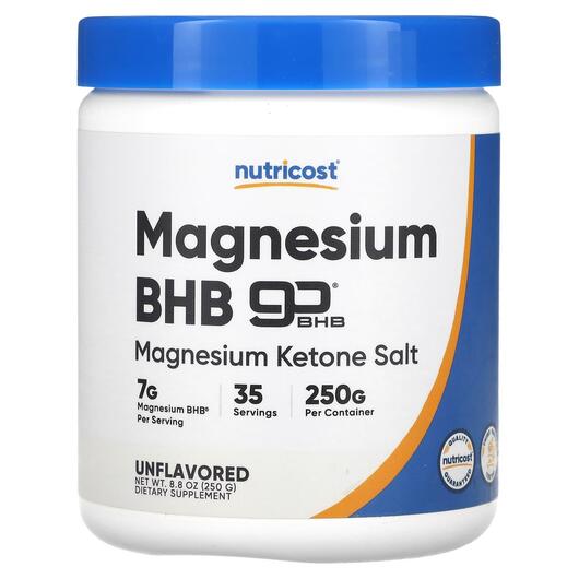 Основне фото товара Nutricost, Magnesium BHB Unflavored, Магній, 250 г