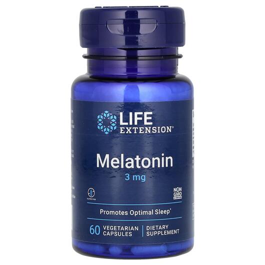 Основне фото товара Life Extension, Melatonin 3 mg, Мелатонін 3 мг, 60 капсул
