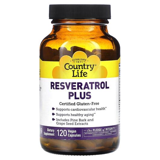 Основне фото товара Country Life, Resveratrol Plus, Ресвератрол, 120 капсул