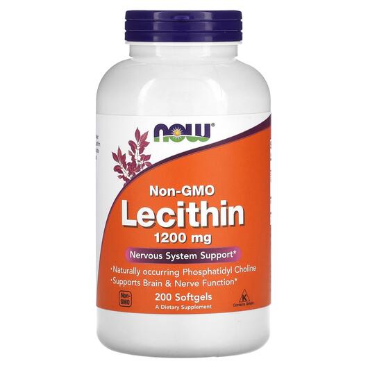 Основне фото товара NOW, Lecithin 1200 mg, Лецитин 1200 мг, 200 капсул