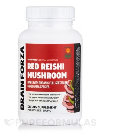 Основне фото товара Brain Forza, Organic Red Reishi Mushroom, Гриби Рейші, 90 капсул