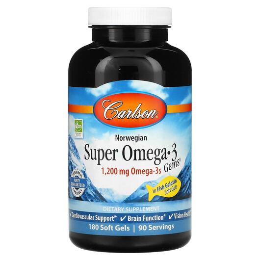 Основне фото товара Carlson, Super Omega-3 Gems, Риб'ячий жир Омега-3, 180 капсу