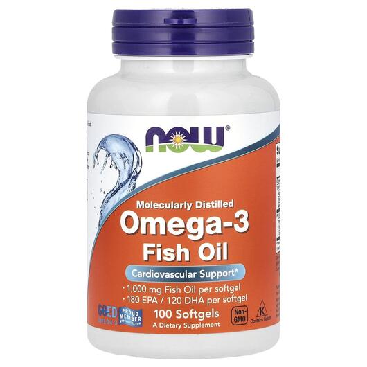 Основне фото товара NOW, Molecularly Distilled Omega-3, Омега 3, 100 капсул