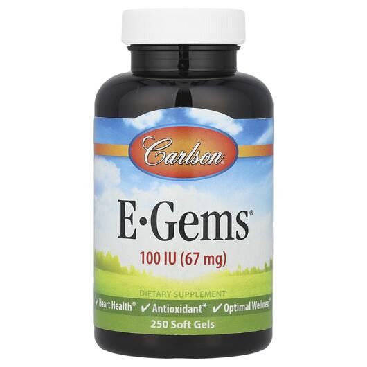 Основне фото товара Carlson, E-Gems 67 mg 100 IU, Вітамін E 100 МО, 250 капсул