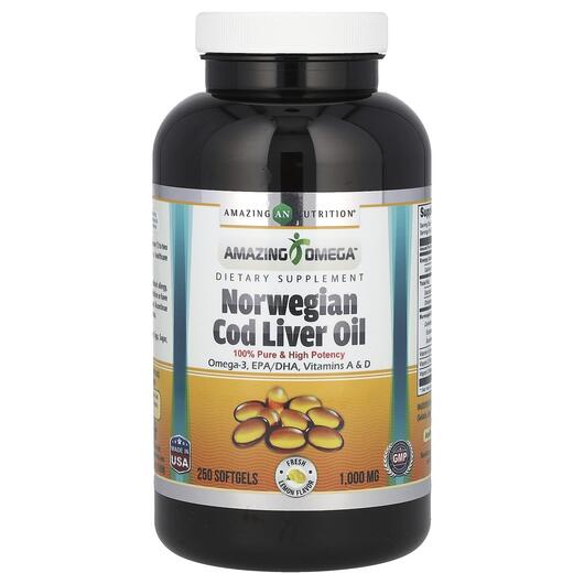 Основне фото товара Norwegian Cod Liver Oil Lemon 1000, Олія печінки тріски, 250 капс