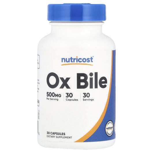 Основне фото товара Nutricost, Ox Bile 500 mg, Бичача жовч, 30 капсул
