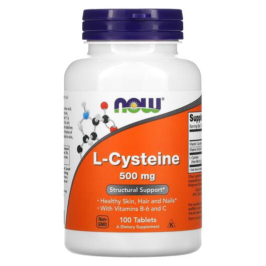 Основне фото товара NOW, L-Cysteine 500 mg, L Цистеин 500 мг, 100 таблеток