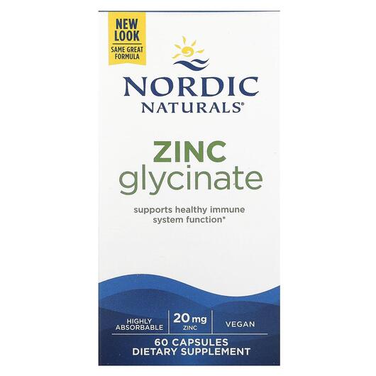 Основне фото товара Nordic Naturals, Zinc Glycinate 20 mg, Цинк, 60 капсул