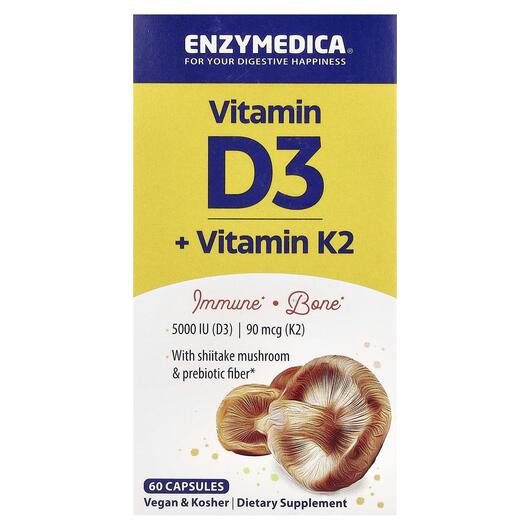 Основне фото товара Enzymedica, Organic D3 + Vitamin K2, Вітаміни D3 K2, 60 капсул