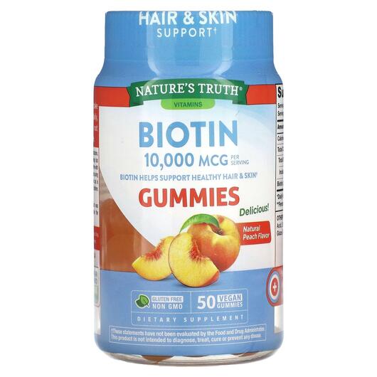 Основне фото товара Nature's Truth, Biotin Natural Peach 10000 mcg, ПЕА, 50 табл