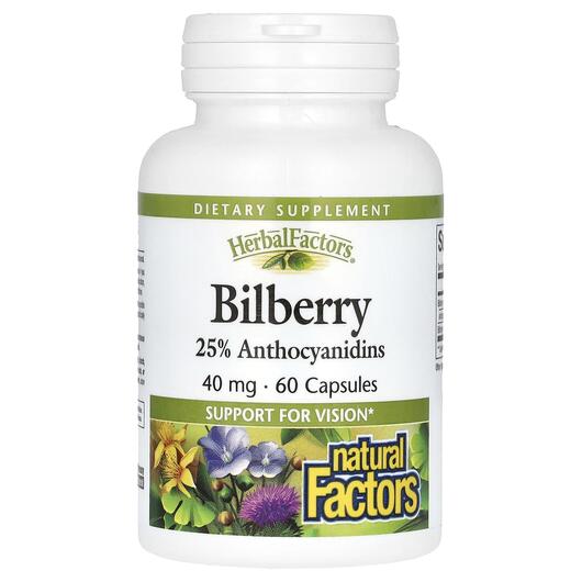Основне фото товара Natural Factors, Bilberry 40 mg 60, Чорниця, 60 капсул