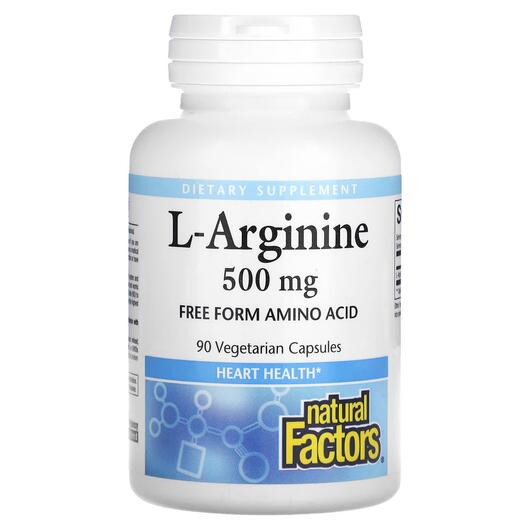Основне фото товара Natural Factors, L-Arginine 500 mg, L-Аргінін, 90 капсул