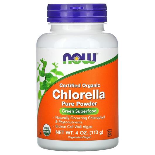 Основне фото товара NOW, Chlorella Powder, Хлорелла Сертифікована, 113 г
