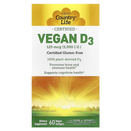Основне фото товара Vegan D3 5000 IU, Вітамін D3 Холекальциферол, 60 капсул