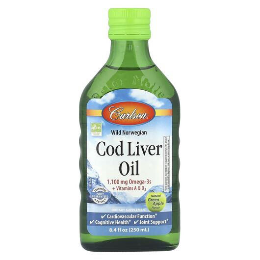 Основне фото товара Carlson, Cod Liver Oil, Олія печінки тріски, 250 мл