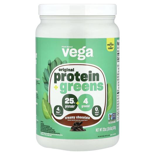 Основне фото товара Vega, Original Protein + Greens Creamy Chocolate, Протеїн, 624 г
