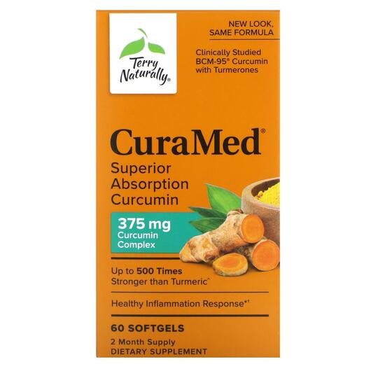 Основне фото товара Terry Naturally, CuraMed 375 mg, Куркумін 375 мг, 60 капсул