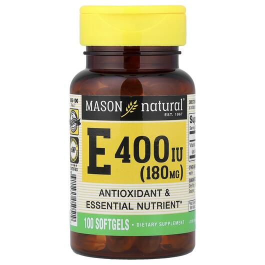 Основне фото товара Mason, Vitamin E 400 IU 100, Вітамін E Токофероли, 100 капсул