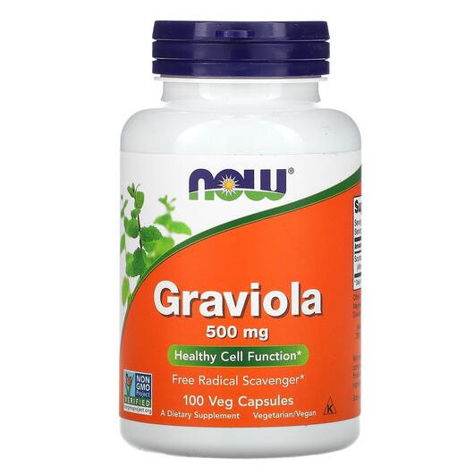 Основне фото товара NOW, Graviola 500 mg, Гравіола 500 мг, 100 капсул