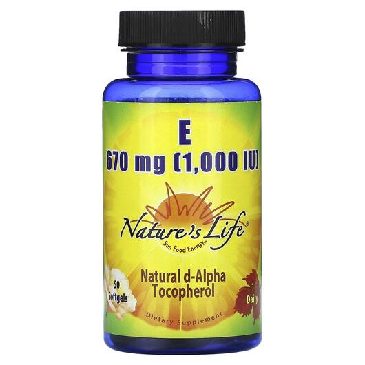 Основне фото товара Vitamin E 670 mg 1000 IU, Вітамін E Токофероли, 50 капсул