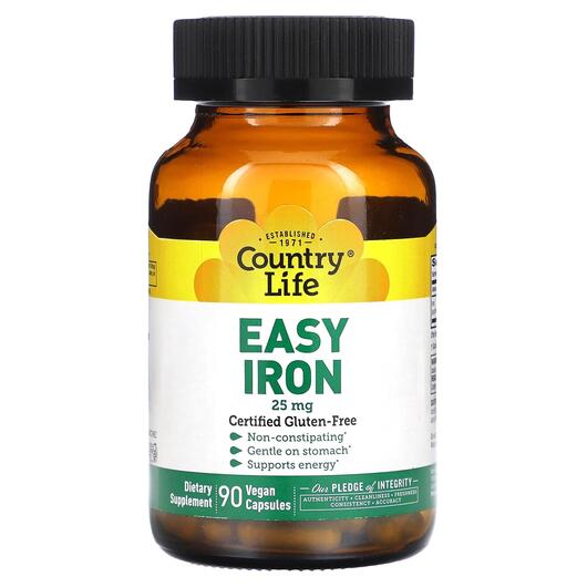 Основне фото товара Country Life, Easy Iron 25 mg, Залізо, 90 капсул