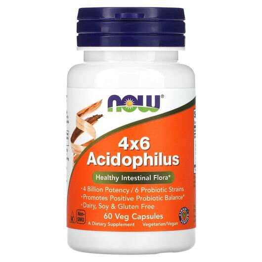 Основне фото товара NOW, Acidophilus 4x6, Пробіотики Ацидофилус 4x6, 60 капсул