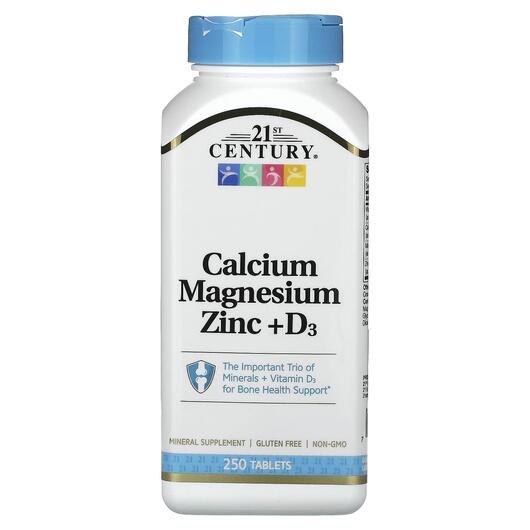 Основне фото товара Calcium Magnesium Zinc + D3, Кальцій Магній Цинк та D3, 250 табле
