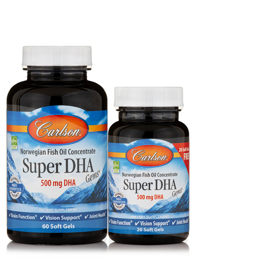 Основне фото товара Carlson, Super DHA Gems 500 mg, ДГК, 60 + 20 капсул