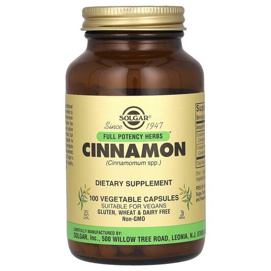 Основне фото товара Solgar, Full Potency Herbs Cinnamon, Екстракт кориці, 100 капсул