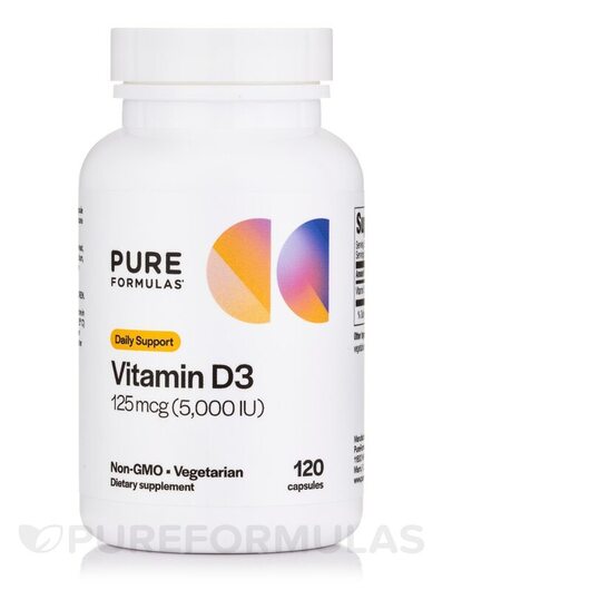 Основне фото товара PureFormulas, Vitamin D3 5000 IU, Вітамін D, 120 капсул