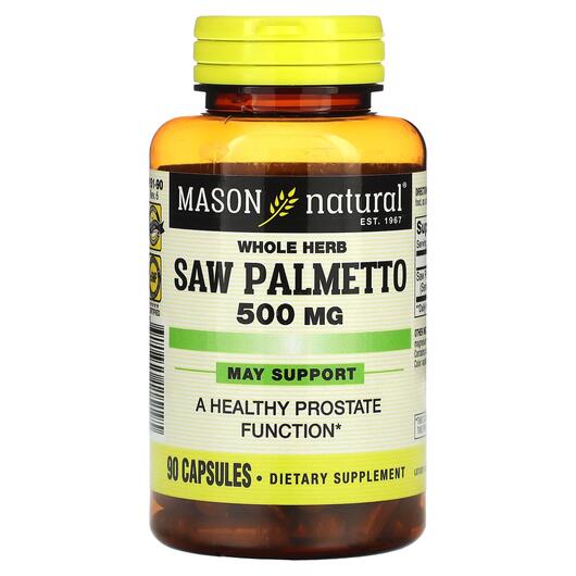 Основне фото товара Mason, Whole Herb Saw Palmetto 500 mg, Со Пальметто, 90 капсул
