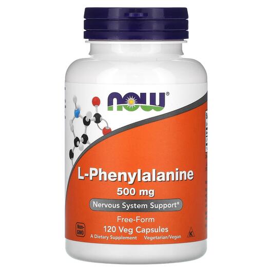 Основне фото товара NOW, L-Phenylalanine 500 mg, L-Фенілаланін 500 мг, 120 капсул