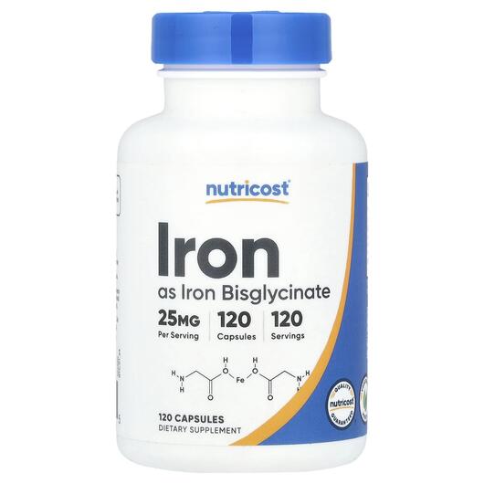 Основне фото товара Nutricost, Iron 25 mg, Залізо, 120 капсул