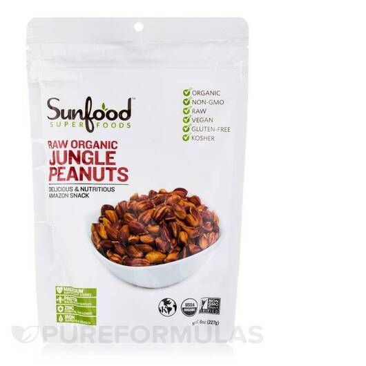 Основне фото товара Sunfood, Jungle Peanuts Organic Raw, ПЕА, 227 г