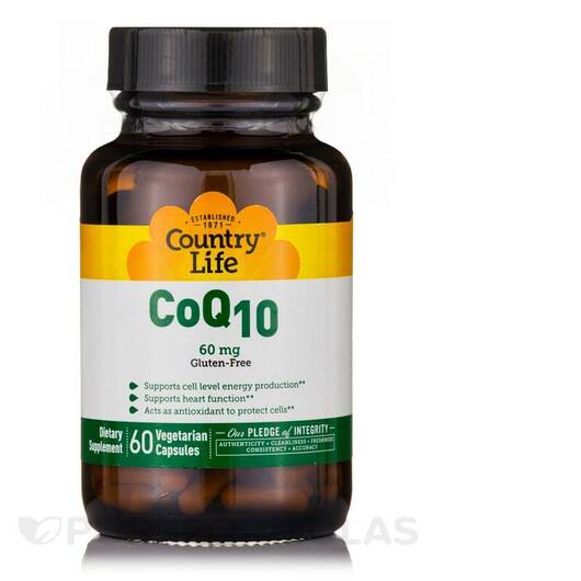 Основне фото товара Country Life, CoQ10 60 mg, Коензим CoQ10, 60 капсул