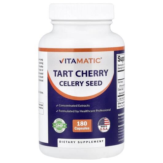 Основне фото товара Vitamatic, Tart Cherry Celery Seed, Екстракт вишні, 180 капсул