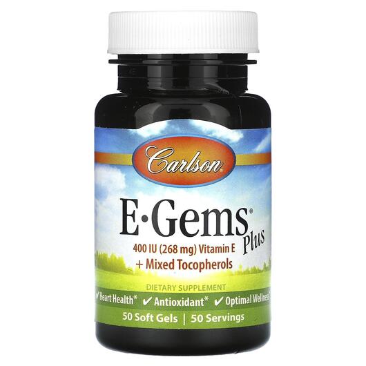 Основне фото товара E-Gems Plus 400 IU 268 mg, Вітамін E Токофероли, 50 капсул