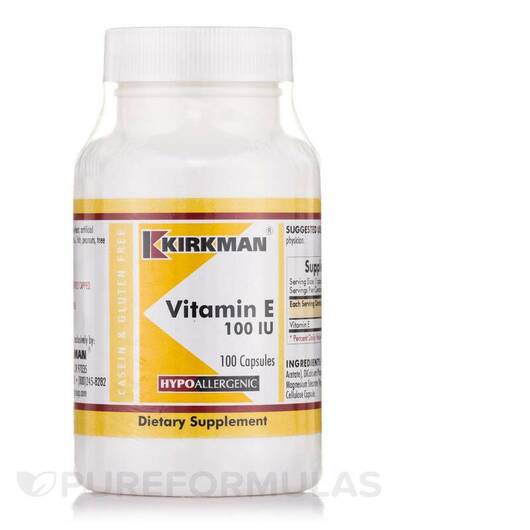 Основне фото товара Kirkman, Vitamin E 100 IU, Вітамін E Токофероли, 100 капсул