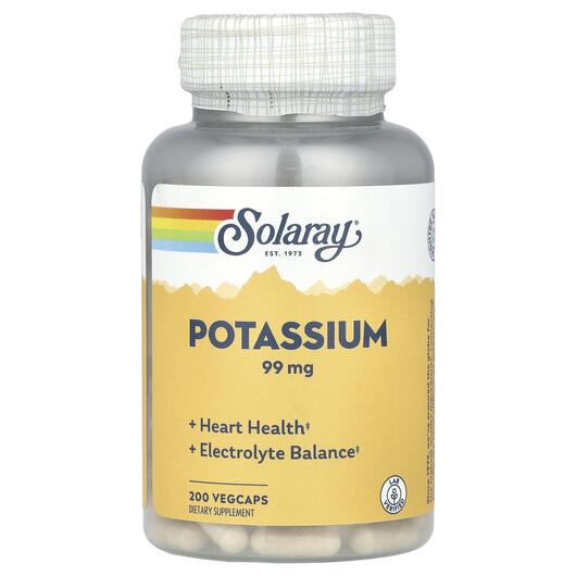 Основне фото товара Solaray, Potassium 99 mg, Калій 99 мг, 200 капсул