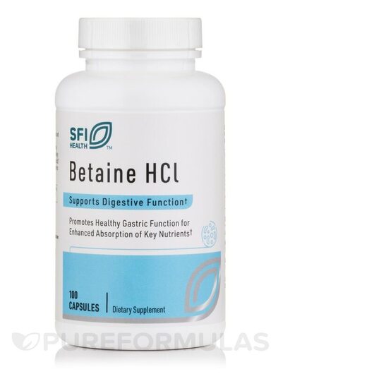 Основне фото товара Klaire Labs, Betaine HCL, Бетаїн Гідрохлорид, 100 капсул
