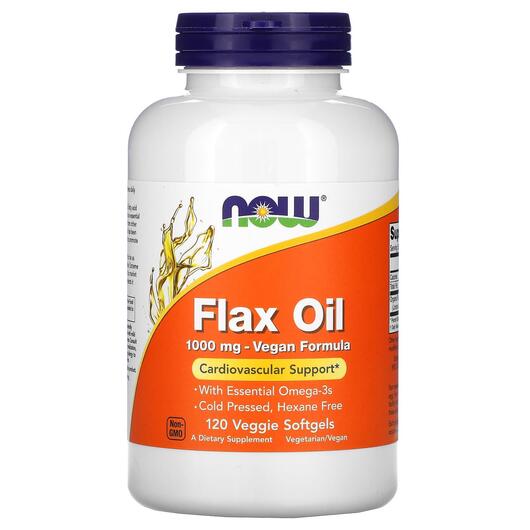 Основне фото товара NOW, Flax Oil 1000 mg, Лляна олія, 120 капсул
