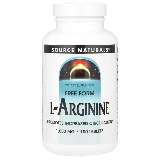 Основне фото товара L-Arginine Free Form, L-Аргінін у вільній формі 1000 мг, 100 табл