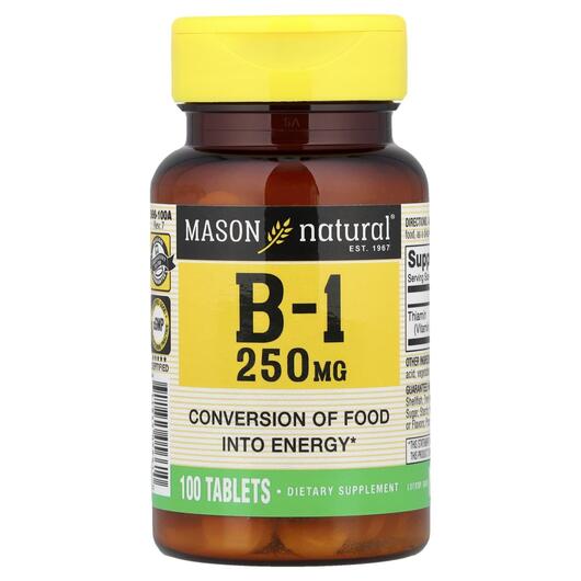 Основне фото товара Mason, Vitamin B-1 250 mg 100, Вітамін B1 Тіамін, 100 таблеток