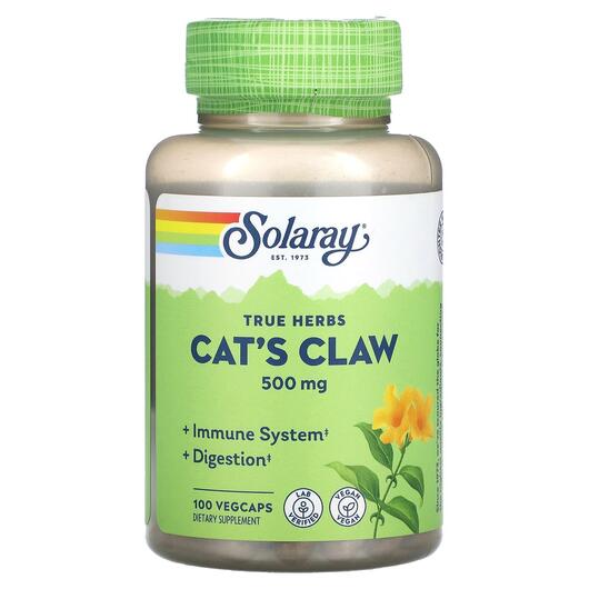 Основне фото товара Solaray, Cat's Claw 500 mg, Котячий кіготь 500 мг, 100 капсу