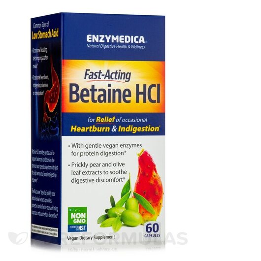 Основне фото товара Fast-Acting Betaine HCL, Бетаїн Гідрохлорид, 60 капсул