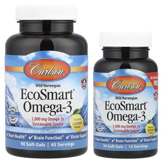 Основне фото товара EcoSmart Omega-3, Риб'ячий жир Омега-3 1000 мг 90 +, 30 капс
