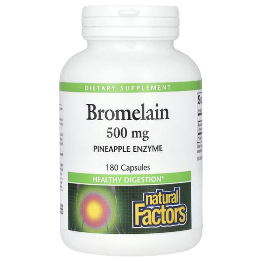 Основне фото товара Natural Factors, Bromelain 500 mg, Бромелайн, 180 капсул