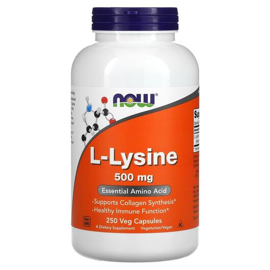 Основне фото товара NOW, L-Lysine 500 mg, L-лізин 500 мг, 250 капсул