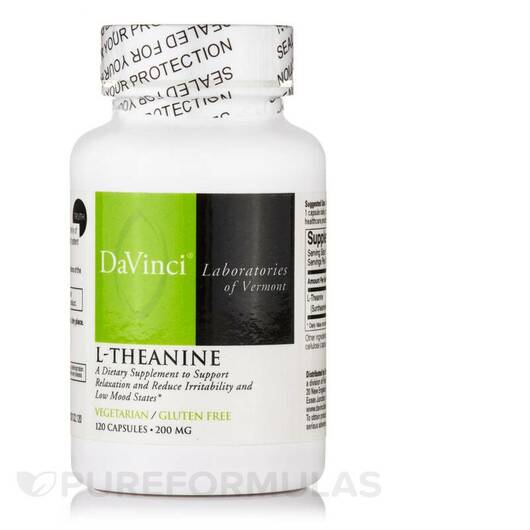 Основне фото товара DaVinci Laboratories, L-Theanine 200 mg, L-Теанін, 120 капсул